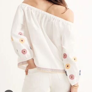 Madewell White Off-Shoulder Embroidered Peasant Top
